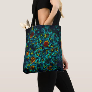 Bolso De Tela Flor virtual em azul gradiente, estilhaçada