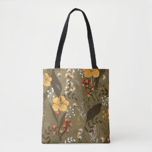 Bolso De Tela Flor y hojas inmaculadas tropicales