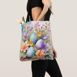 BOLSO DE TELA FLOR Y HUEVOS DE PASCUA PASTEL COLORIDOS
