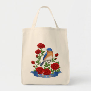 Bolso De Tela Flor y pájaro del estado de Nueva York - Rosa Azul
