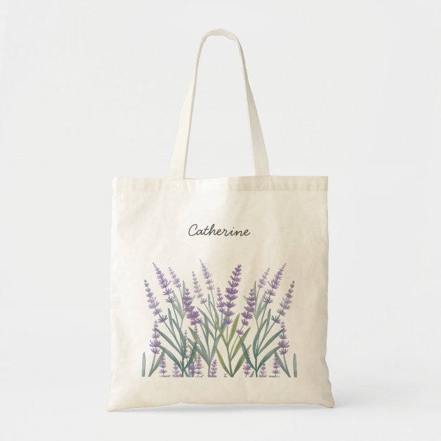 Bolso De Tela Flora acuarela de lavanda morada (Frente)