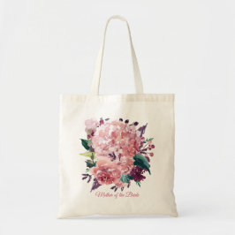 Bolso De Tela Flora acuarela rosa bonito | Texto Personalizado