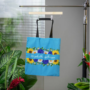 Bolso De Tela Flora azul cielo de verano