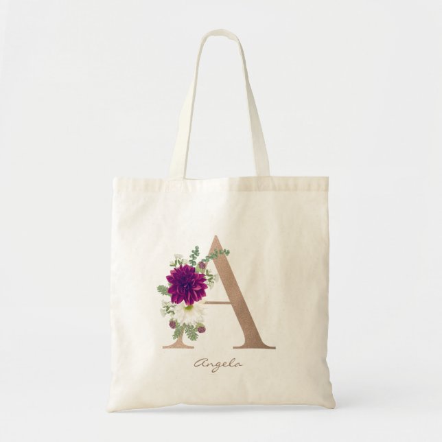 Bolso De Tela Flora Bouquet Monograma Carta A Nodesmaid (Frente)