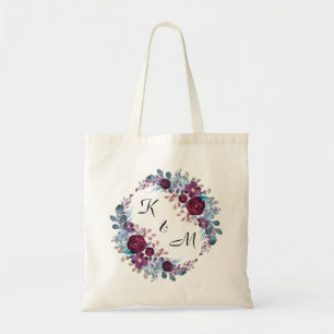 Bolso De Tela Flora de flores de acuarela en monograma personali