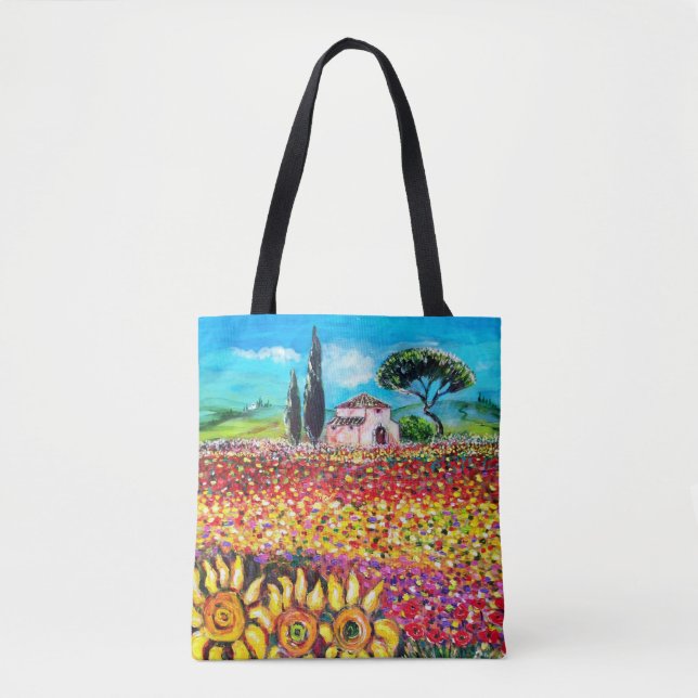 Bolso De Tela FLORA EN TUSCANIA PANTALONES Y girasoles (Anverso)