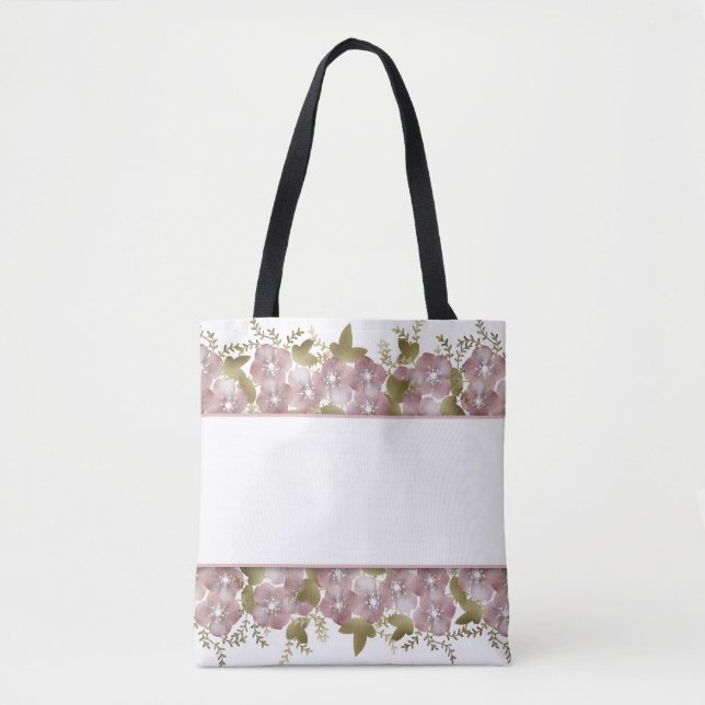 Bolso De Tela Flora floral primavera verano flores rosadas pulga (Anverso)