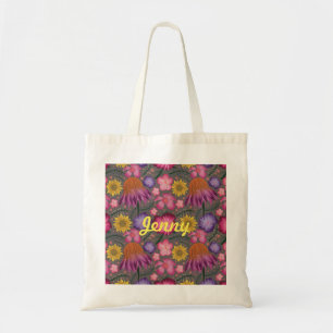 Bolso De Tela Flora gris de flores silvestres personalizada