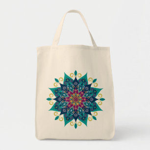 Bolso De Tela Floración-Turquesa y azules añiles de la mandala
