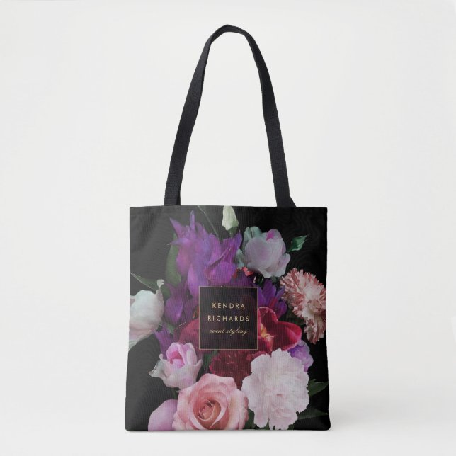 Bolso De Tela Floraciones negras románticas personalizadas (Anverso)