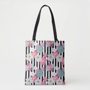 Bolso De Tela Floral, a rayas