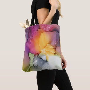 Bolso De Tela Floral abstracta de color amarillo blanco púrpura 