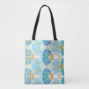 Bolso De Tela Floral Acuarela Azul y Amarillo