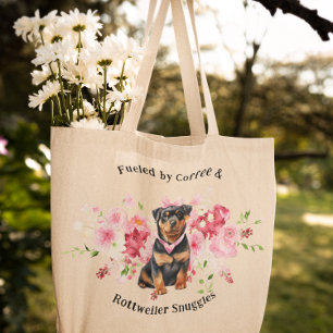 Bolso De Tela Floral acuarela de bonito Perro Rottweiler