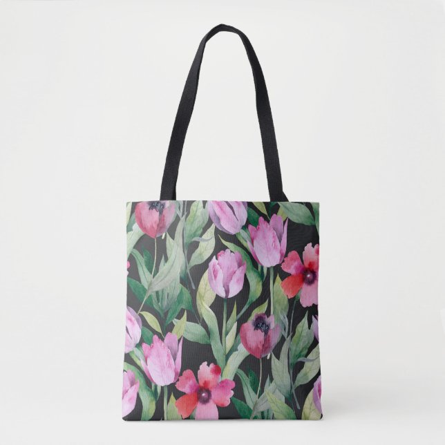 Bolso De Tela Floral acuarela, hermoso patrón sin fisuras. (Anverso)