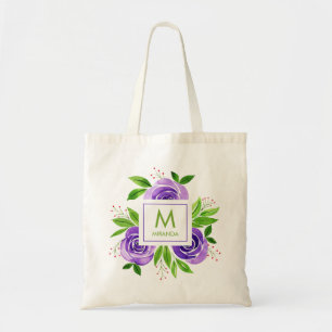 Bolso De Tela Floral Acuarela Monograma Personalizado