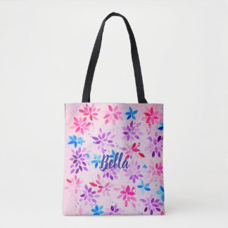 Bolso De Tela Floral Acuarela Rosa y Azul Caprichosa