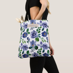 Bolso De Tela Floral acuática azul de la marina rusa personaliza