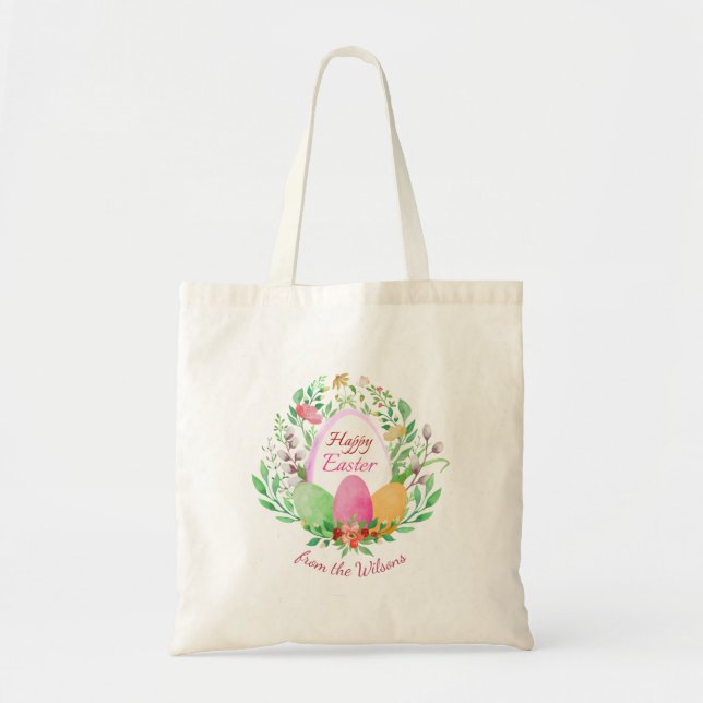 Bolso De Tela Floral acuática Happy Easter Name Tote Bag (Frente)