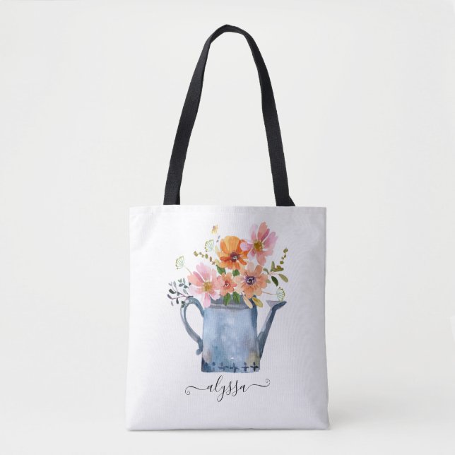 Bolso De Tela Floral acuática pintada a mano (Anverso)