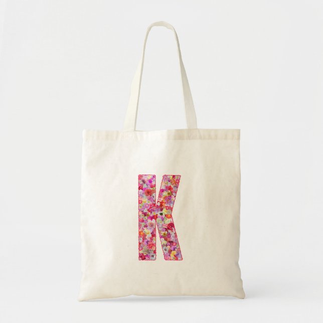 Bolso De Tela Floral Alphabet Letter K (Frente)