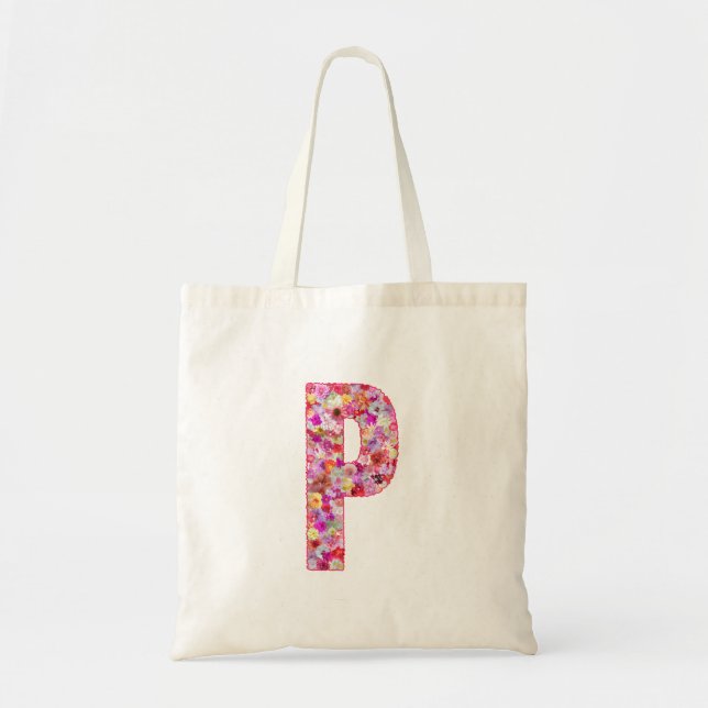 Bolso De Tela Floral Alphabet Letter P (Frente)