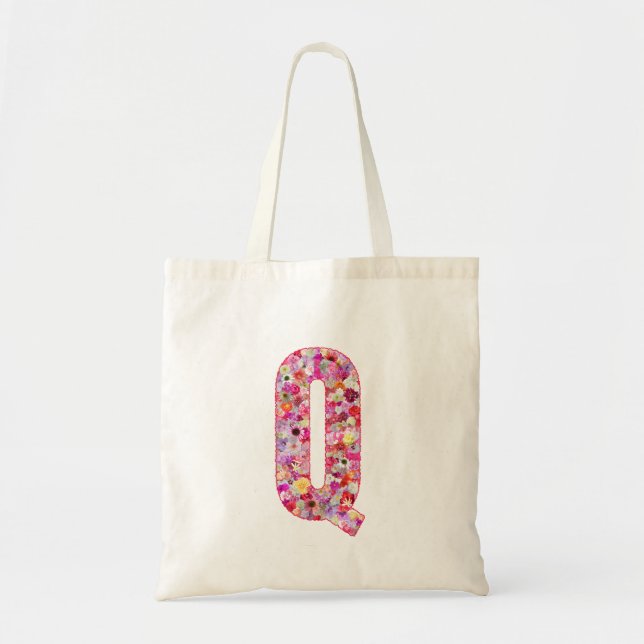 Bolso De Tela Floral Alphabet Letter Q (Frente)