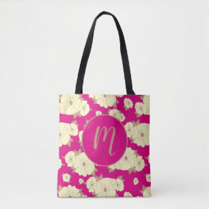 Bolso De Tela Floral amarillo pastel de cobre sobre rosa fucsia