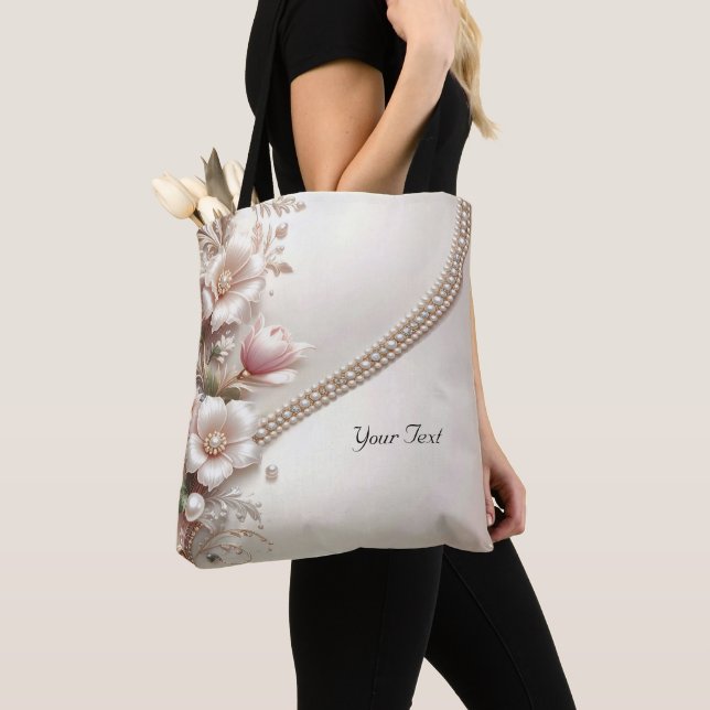 Bolso De Tela Floral and Pearl Embellishments Tote Bag (Detalle)