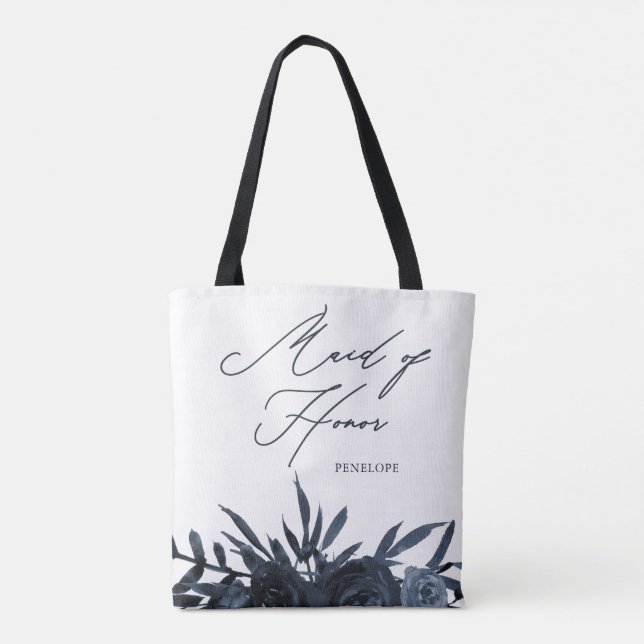 Bolso De Tela Floral azul con doncella de honor (Reverso)