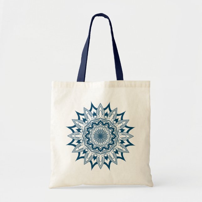 Bolso De Tela Floral azul Mandala Tote Bag (Frente)