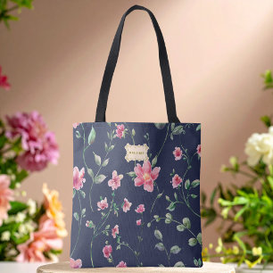 Bolso De Tela Floral Azul patrón de Flores rosadas Clásico Moder