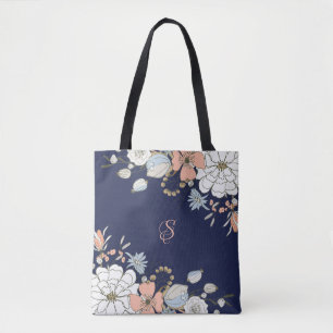 Bolso De Tela Floral azul rosa Rubor de la marina personalizada