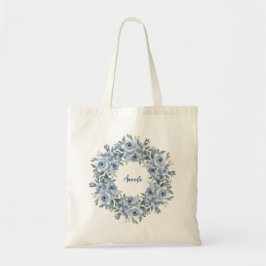 Bolso De Tela Floral azul Wreath and Bow Personalizado