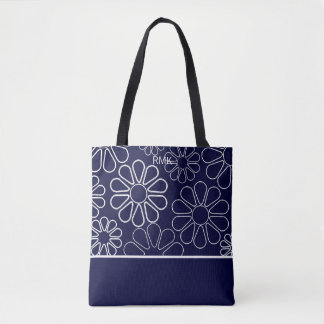 Bolso De Tela Floral azul y blanca monograma