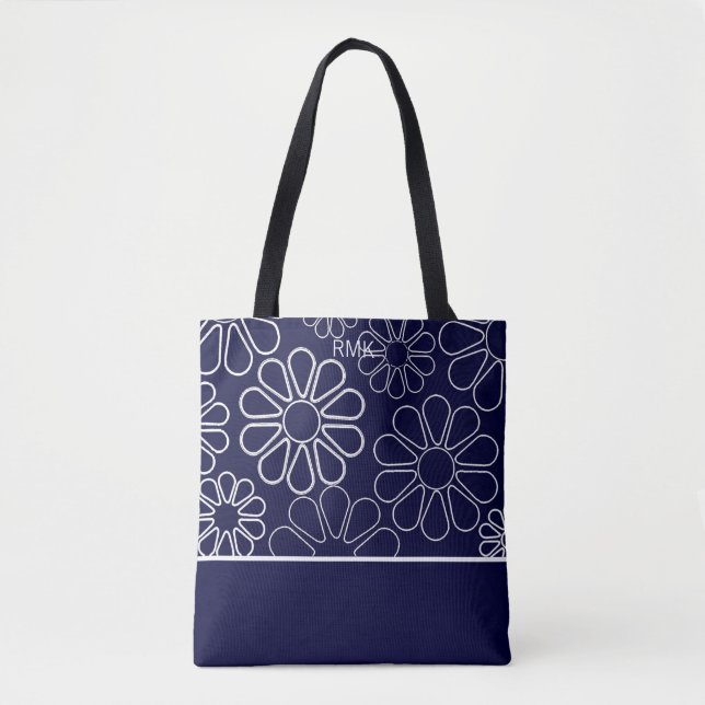 Bolso De Tela Floral azul y blanca monograma (Anverso)