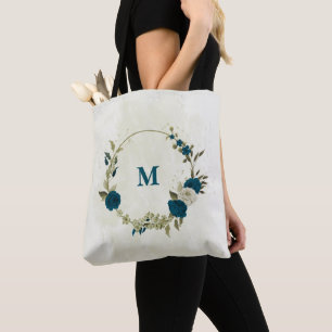 Bolso De Tela floral beige azul verde azulado