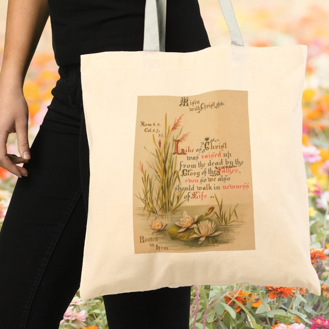 Bolso De Tela Floral bíblica católica frente a Pascua (Vintage Floral Religious Christian Catholic Bible Verse Resurrection Christ is risen Easter Tote Bag)