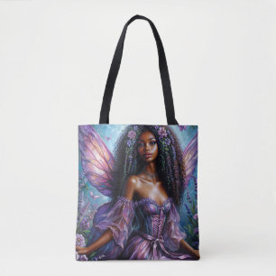 Bolso De Tela Floral Black Fairy With Purple Wings Art