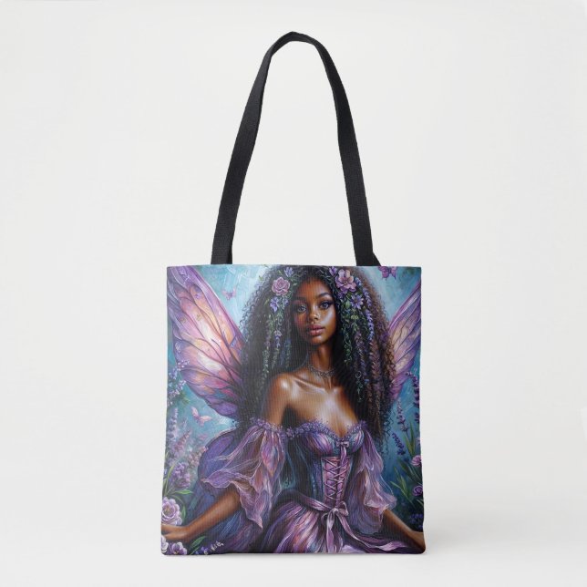 Bolso De Tela Floral Black Fairy With Purple Wings Art (Anverso)