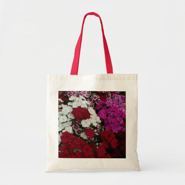 Bolso De Tela Floral blanca, rosa y roja de Dianthus (Frente)
