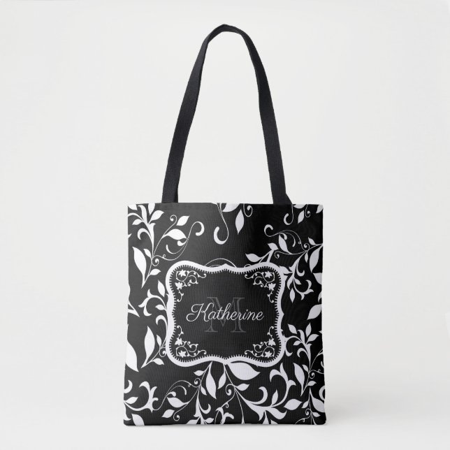 Bolso De Tela Floral blanca y negra (Anverso)