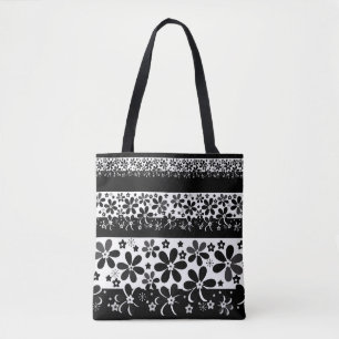 Bolso De Tela Floral blanca y negra