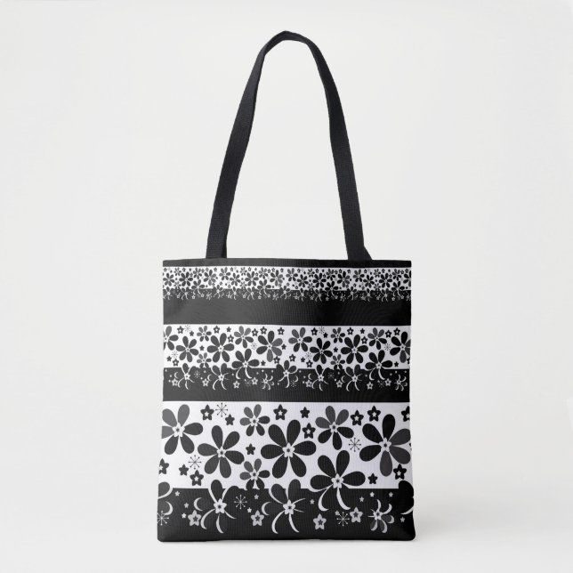Bolso De Tela Floral blanca y negra (Anverso)