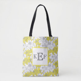 Bolso De Tela Floral Blanco Amarillo y Gris Monogramado  