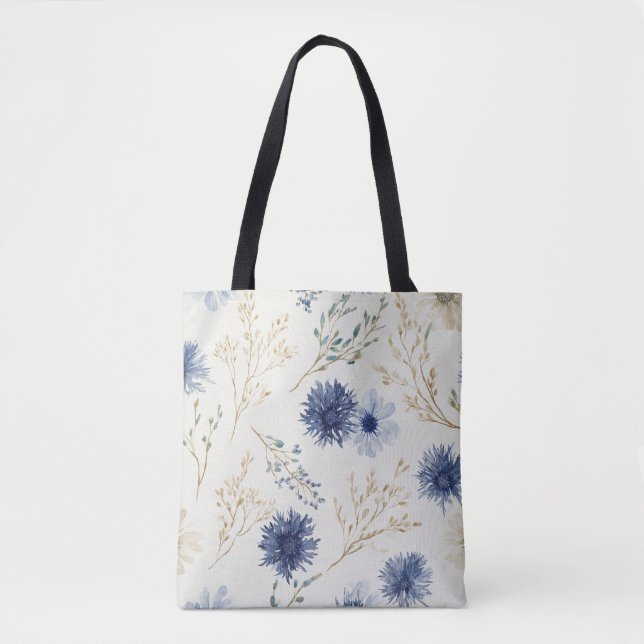 Bolso De Tela Floral Blanco Azul (Anverso)