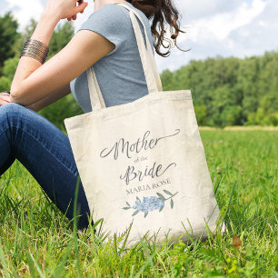 Bolso De Tela Floral Blue Mother of the Bride Calligraphy