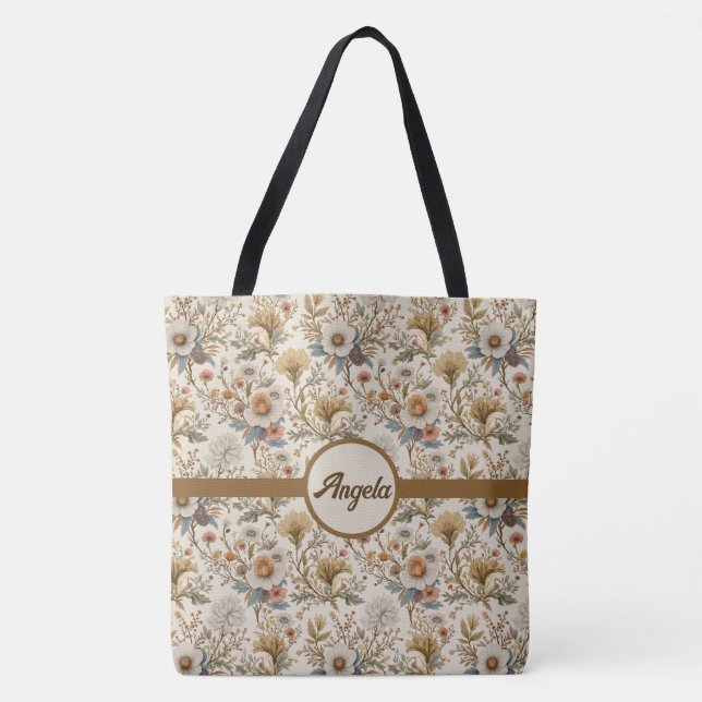 Bolso De Tela Floral boho en Beige (Anverso)