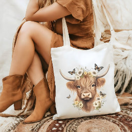 Bolso De Tela Floral Boho Highland Cow Butterfly Whimsical