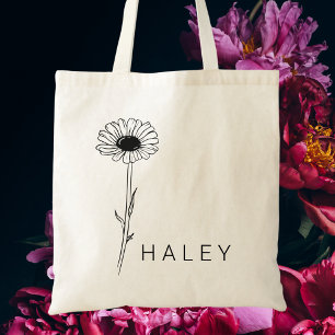 Bolso De Tela Floral botánica moderna en blanco y negro